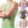 Miniatyrbild 2 av 5: Fianao Herrarnas Underkläder Mesh Genomskinlig Pyjamas Fiskgarn Solid Färg Väst Sov Perfekt Pink XL