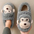 Miniatyrbillede 1 af 5: Dame Herre Sko Pige Pels Anti Slip Varme Hjemmesko Moderigtig Dejlig Abe Matchende Bomuld Hjemmesko Efterår Vinter Plys Hjemmesko - Perfet Gray 36-37