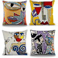 Miniatyrbild 1 av 5: 4-pack Picasso Kuddfodral 45x45cm Broderad Bomullslinne Soffa Kuddfodral Skandinavisk Vardagsrum Dekoration Sovrum Säng Kontor Fåtölj - Perfekt