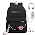 Pikkukuva 1 / 6: Black.pink reppu USB ladattava reppu Opiskelijan koululaukku - Perfet Black