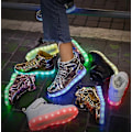 Miniatyrbillede 2 af 5: Højtop-sneakers til mænd og kvinder, lysende sko, børnesko med LED-lys, spejlskinnende læderpaneler, store størrelser 25-46 - perfekt Black 32-Foot length 21.0cm