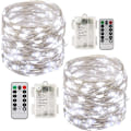 Pikkukuva 1 / 5: x 10m Paristokäyttöinen LED-valoketju 100 LED-valoa Ajastimen toiminto kaukosäätimellä IP65 Sopii jouluun, häihin, juhliin, kotiin, puutarhaan -Xin White light