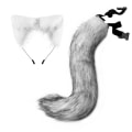 Miniatyrbilde 1 av 6: Halloween COS simulering rev plysj hale klær tilbehør dyr hale katt øre hår bue hodeplagg grey
