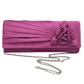 Miniatyrbilde 1 av 2: Satin Clutch Veske for Damer med Rose - Perfekt for Kveldsbryllup, Fest, Prom og Brudeveske Purple