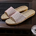 Miniatyrbillede 2 af 5: Par slippers i linned til hjemmet - tatami, trægulv, halm, rattan, sommer, skridsikker, indendørs - perfekt Light Purple 35-36