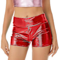 Miniatyrbild 1 av 4: Kvinnors Pole Dance Shorts Hög Midja Metallic Glansig Patentläder Varma Shorts Träning Rave Party Pole Dancing Bottoms Clubwear-Perfet A Red S