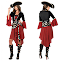 Miniatyrbillede 1 af 5: Kvinders 3-delt Cruel Seas Pirate Captain Kjole Kostume med Fastgjort Sash, Bælte, Hat, Sort/Burgunder-Perfet S