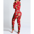 Miniatyrbilde 3 av 5: Sexy Pyjamas for Kvinner - Julepyjamas, Nyttårs Jumpsuit, Nattøy, Knappestolpe Foran og Bak, Åpen Rumpe, Jumpsuit med Juletrykk, Loungewear Pink L