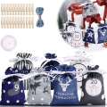 Miniatyrbillede 4 af 11: 24 STK Jule-adventskalender Gaveposer Snørepose Fest D red 24pcs