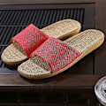 Miniatyrbillede 2 af 5: Par slippers i linned til hjemmet - tatami, trægulv, halm, rattan, sommer, skridsikker, indendørs - perfekt Rose Red 35-36
