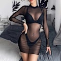 Miniatyrbillede 3 af 5: Sexet sort minikjole med lange ærmer til kvinder - Transparent-Perfet Black L