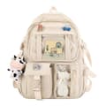 Sød bamse plysrygsæk med søde broderede accessories, skoletaske med stor kapacitet KHAKI