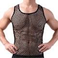 Miniatyrbild 1 av 5: Fianao Herrarnas Underkläder Mesh Genomskinlig Pyjamas Fiskgarn Solid Färg Väst Sov Perfekt Black S