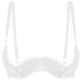 Miniatyrbild 1 av 5: Dam 1/4-kupa bygel-bh halterneck O-ring transparent spets push-up bh underkläder öppen byst bh underkläder-Perfet White B XXL