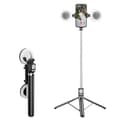 R17DS 1.75m Bærbar Bluetooth Selfie Stick Uttrekkbart Tripod Telefonstativ med Doble Fylllys 360-Perfekt Black