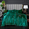 Miniatyrbilde 1 av 5: Minglan ensfarget sengetøy i imitert silke, eksklusivt sateng sengetøy dynetrekk putevar fire-delt sett - Perfekt emerald green 150x200cm 4pcs