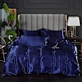 Pikkukuva 1 / 5: Minglan yksivärinen silkkijäljitelmävuodevaatesetti, korkealaatuinen satiininen vuodevaatesetti, jossa on pussilakana, tyynyliina ja neliosainen setti - Perfet navy blue 150x200cm 4pcs