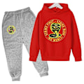 Miniatyrbillede 1 af 5: Forår Efterår Drenge Casual Cobra Kai Print Langærmet Pullover Hættetrøje+Bukser Tøj 2 STK Træningsdragt 4-14 År Pige Drenge Tøj-Perfet 7-8T 7