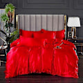 Miniatyrbilde 1 av 5: Minglan ensfarget sengetøy i imitert silke, eksklusivt sateng sengetøy dynetrekk putevar fire-delt sett - Perfekt red 180x220cm 4pcs