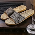 Miniatyrbilde 2 av 5: Par slippers i lin for par - tatami-stil, hjemmebruk, tre- og flisgulv, halm- og rotting-slippers, sommer, sklisikre, innendørs - perfekt Black Gray 42-43