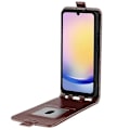 Miniatyrbillede 4 af 4: Kompatibel med R64 Tekstur Vertikal Flip Læder Telefon Cover - Perfekt Brown For Samsung Galaxy A26 5G