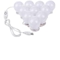 Miniatyrbilde 1 av 6: Speillyssett, Led-smykke-sminkelys 10 pærer Dimbar Stick On Mirror USB for garderobe, bad, soverom - Perfet