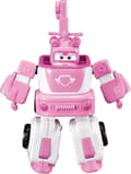 Super Wings - 7' Dizzys räddningsbogserare med 2' Rosa Transform-a-Bot Minifigur, Transformerande flygplansleksak - Perfekt