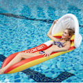 Miniatyrbillede 1 af 5: Voksen Pool Oppustelig Solstol Pool Float med Hovedpude, Swimming Pool Sommer Strand Legetøj til Party-Perfet red with canopy
