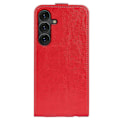 Miniatyrbillede 3 af 4: Kompatibel med R64 Tekstur Vertikal Flip Læder Telefon Cover - Perfekt Red For Samsung Galaxy S25 5G