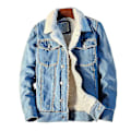 Miniatyrbilde 2 av 5: Høst- og vinterjakke for menn - Denimfôr, tykk ull, denimjakke, yttertøy, jakke med fløyelslomme, pelsjakke for menn - Perfekt Light Blue M