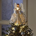 Miniatyrbillede 2 af 5: Engel Trætopper med Hvide Fjervinge, Juletræstopper Dekoration med LED Lys Ferie Ornamenter Dekorationer-Perfekt B