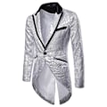 Miniatyrbillede 1 af 2: Sliktaa Herre Sequin Svalehalefrakke Jakke Fest Show Tux Kjole Frakke - Perfekt Silver 2XL