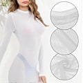 Miniatyrbilde 5 av 5: Dame Sexy Dame Svart Kjole Mini Skjørt med Lange Ermer Transparent-Perfekt White S