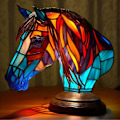 Miniatyrbillede 1 af 5: Dyr Bordlampe Farvet Glasmosaik Natlampe Retro Bordlampe Julegave - Perfekt horse