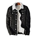 Miniatyrbilde 2 av 5: Høst- og vinterjakke for menn - Denimfôr, tykk ull, denimjakke, yttertøy, jakke med fløyelslomme, pelsjakke for menn - Perfekt Black XL