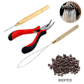 Miniatyrbild 2 av 4: 4-i-1 Set 500 st Mikro Ring Set Mikro Ringar Ögla Nål Mikro Ring Tång verktygsset för Hårförlängningstillbehör - Perfet Dark brown