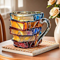 Miniatyrbillede 2 af 5: Malet Bog Krus, 2025 Nyt 3D Malet Glas Bog Krus til Varme Eller Kolde Bryg, Nyhed Bøger Stablet Formet Kaffekrus Gaver til Bogelskere Læsere-Perfekt 2PCS