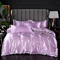 Miniatyrbilde 1 av 5: Minglan ensfarget sengetøy i imitert silke, eksklusivt sateng sengetøy dynetrekk putevar fire-delt sett - Perfekt Taro purple 200x230cm 4pcs
