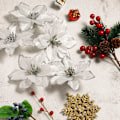 Miniatyrbild 6 av 6: 24 stycken 15cm julblomma julgransdekorationer - Perfet silver