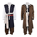 Miniatyrbild 3 av 5: Captain Jack Sparrow Cosplay Kostym Kappa Jacka Vuxen Hatt Peruk Kostymer Halloween Karneval Kostym-Perfekt T2 XXL