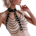 Miniatyrbillede 1 af 4: Body Chain Sort læder BH Cage Sikkerhedssele Krave BH Chain - Perfet