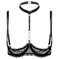 Pikkukuva 2 / 5: Naisten 1/4 cup kaarituellinen halterneck-tyylinen O-rengas läpinäkyvä pitsi push-up rintaliivit alusvaatteet avorintaiset rintaliivit alusvaatteet - Perfet Black C 5XL