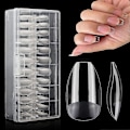 Miniatyrbillede 1 af 5: Korte Mandelformede Negletips, 504 stk Bløde Gel Negletips, Klar Negletips til Akrylnegle Professionel, Fuld Dækning Mandelformede Negletips til Negleforlængelse, Falsk Round Oval Nails Tips