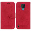 Kompatibel med Motorola Moto E7 Sommerfugl Rose Preget Lær Telefonveske-Perfet Red