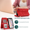 Miniatyrbillede 5 af 5: Kompatibel med iPhone Xr Cover, 8 Kort Slots Retro Læder Wallet Stødsikkert Flip Kickstand Cover med Lynlåslomme-Perfet Red