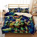 Miniatyrbilde 2 av 2: 3D-printet Teenage Mutant Ninja Turtles Sengesett Dynetrekk Dynetrekk Putetrekk Enkelt Dobbel Barn Julegave-Perfekt US TWIN 173x218cm