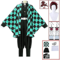 Miniatyrbillede 2 af 6: Demon Slayer Kimetsu No Yaiba Tanjirou Kamado Cosplay Kostume Kimono Jul Anime Uniform sæt til voksne børn - Perfet 8 piece set XXL