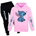 Miniatyrbilde 1 av 2: Lilo & Stitch Trykk Barnas Dress Set Gutter Jenter Avslappet Hettestroffe Genser Joggebukse Antrekk Aktivtøy-Perfekt Pink 7-8 Years