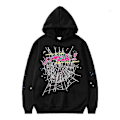 Miniatyrbilde 1 av 4: Spider Web Grafisk Hettegenser, Bomullsgenser for Menn og Kvinner - Perfekt Black Pink M