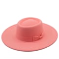 Miniatyrbilde 2 av 5: Hatter i ullfilt for menn og kvinner, buetopphatt, flat topp, bred brem, lett, retro, klassisk, perfekt Pink